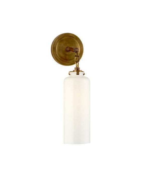 Katie cylinder vägglampa antik mässing/vitt glas