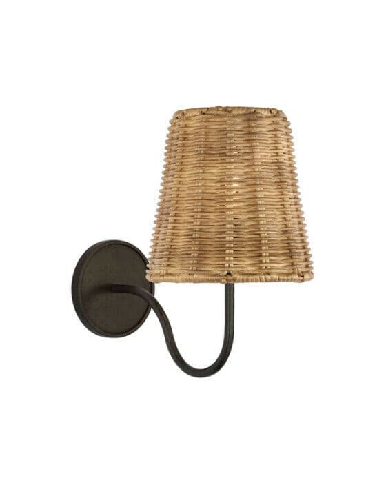 Lyndsie vägglampa aged iron/natural wicker