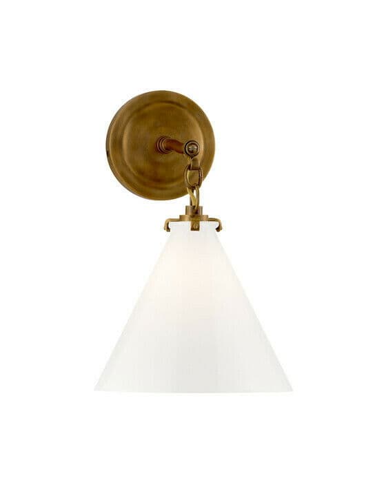 Katie Conical vägglampa antik mässing/vitt glas S