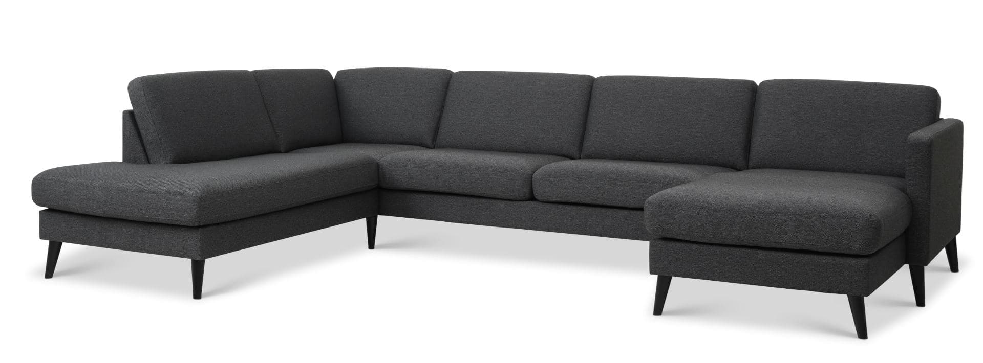 Askset 54 U OE soffa, med vänster schäslong - antracitgrå polyestertyg och svart trä
