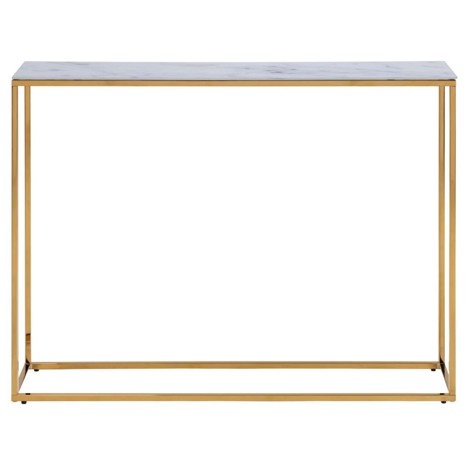 ACT NORDIC Alisma Konsollbord - Vitt Marmortryck Glas och Gyllene Metall (110 x 26 cm)