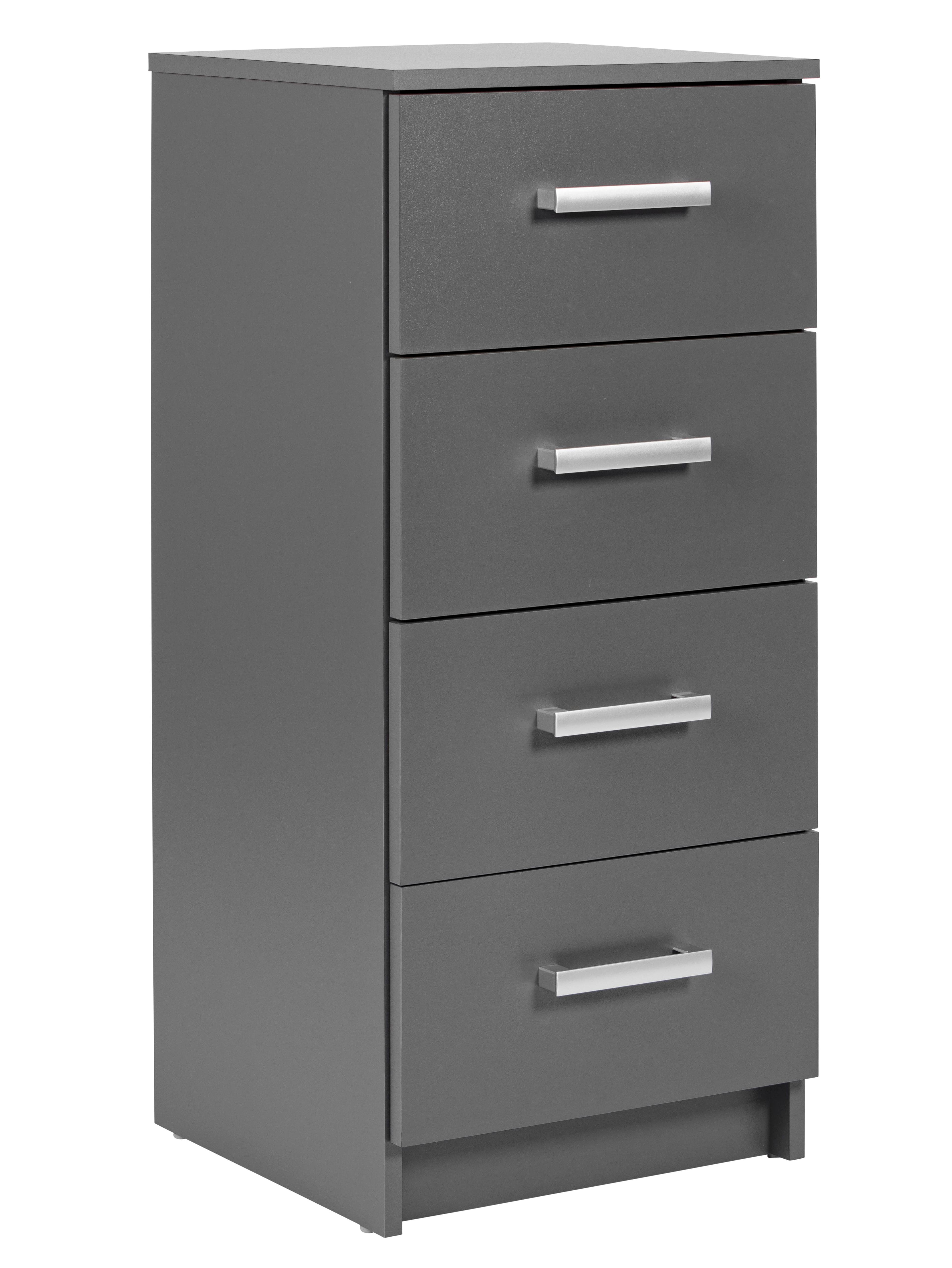 NORDIC LIVING COLLECTION Elenzio 4S byrå, grafitgrå, 4 lådor och silverfärgade handtag