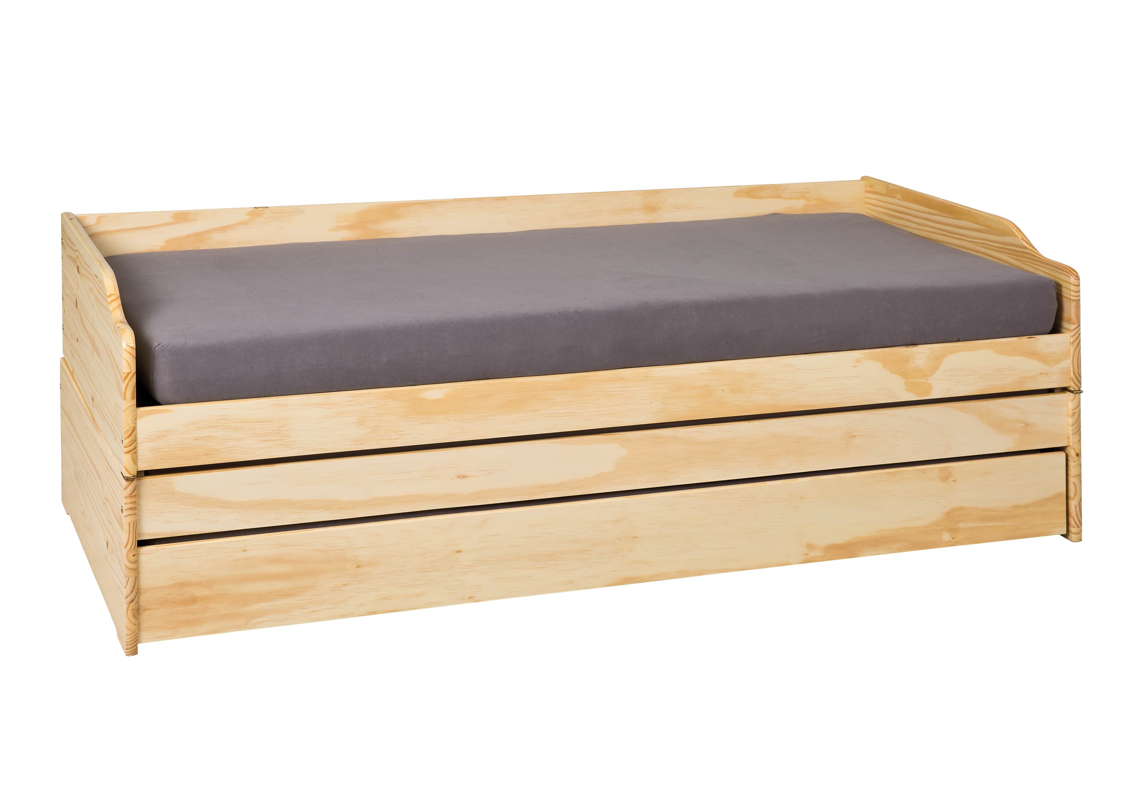 NORDIC LIVING COLLECTION 3-i-1 funktionell soffa Lotar 90x200 tillverkad av massivt trä i naturlack med 3 liggytor inklusive ribbotten