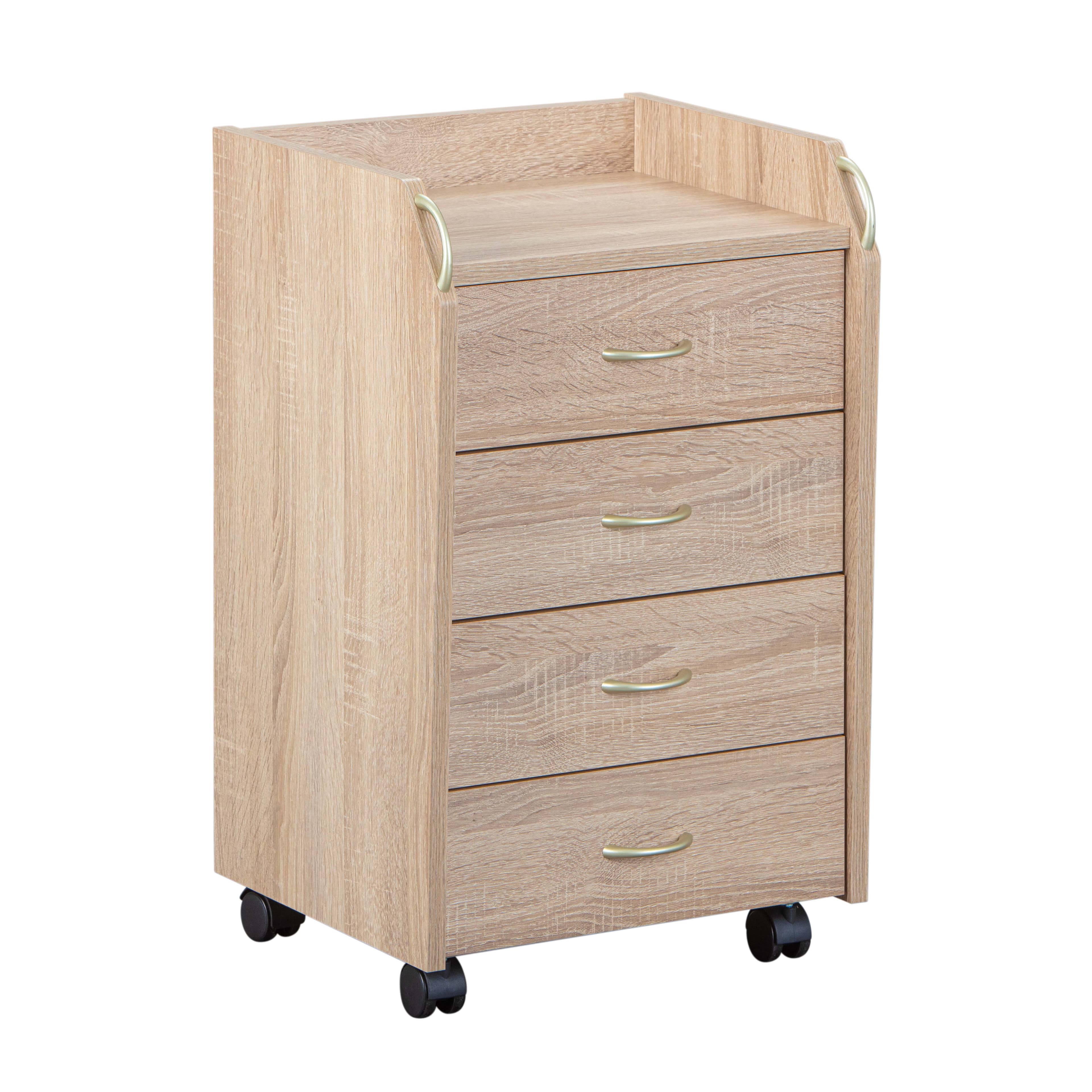NORDIC LIVING COLLECTION Novi rullcontainer i Sonoma-ekfinish med ett förvaringsfack, 4 lådor och 4 svänghjul