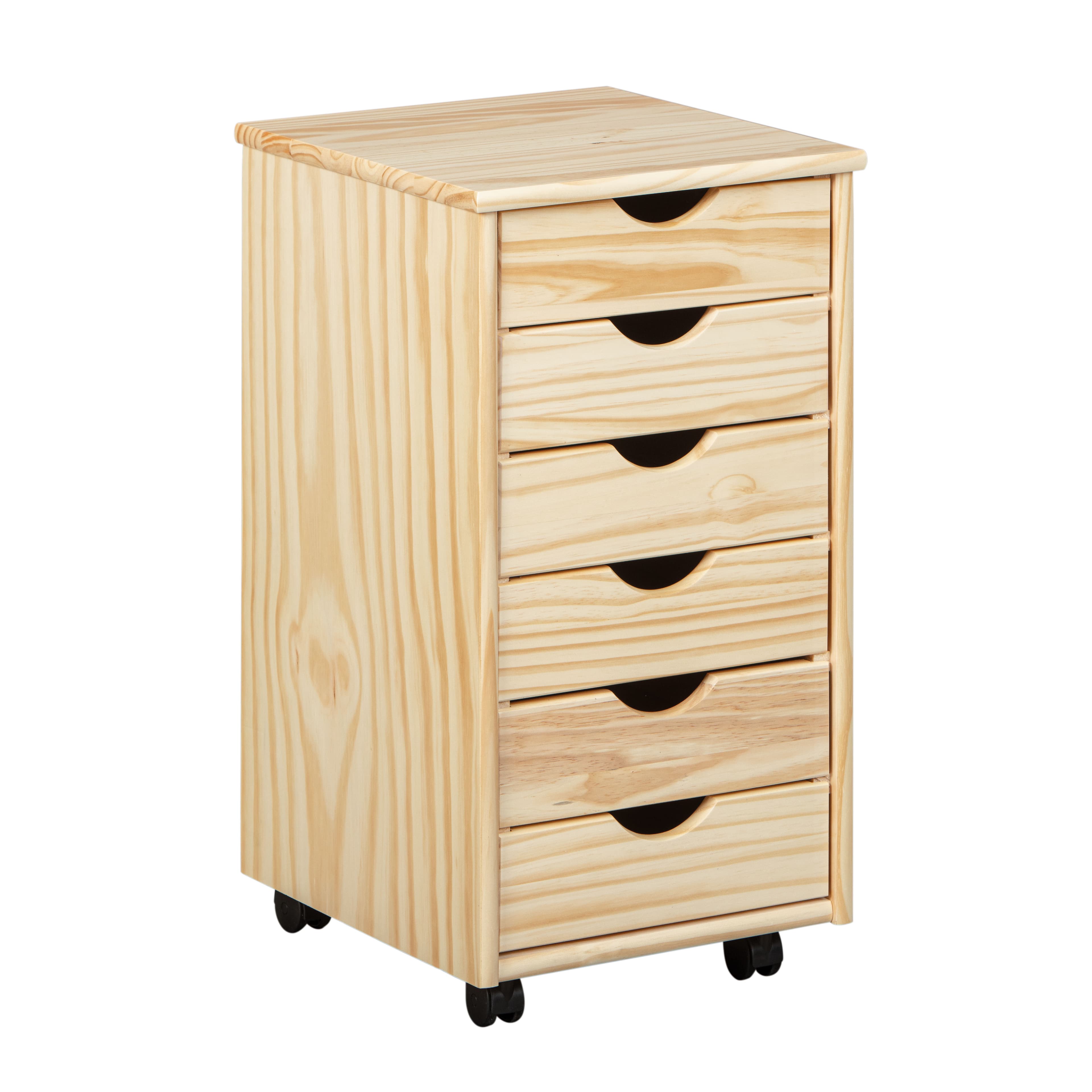 NORDIC LIVING COLLECTION Massiv trärullcontainer Nils, färglös, med 6 lådor och 4 hjul