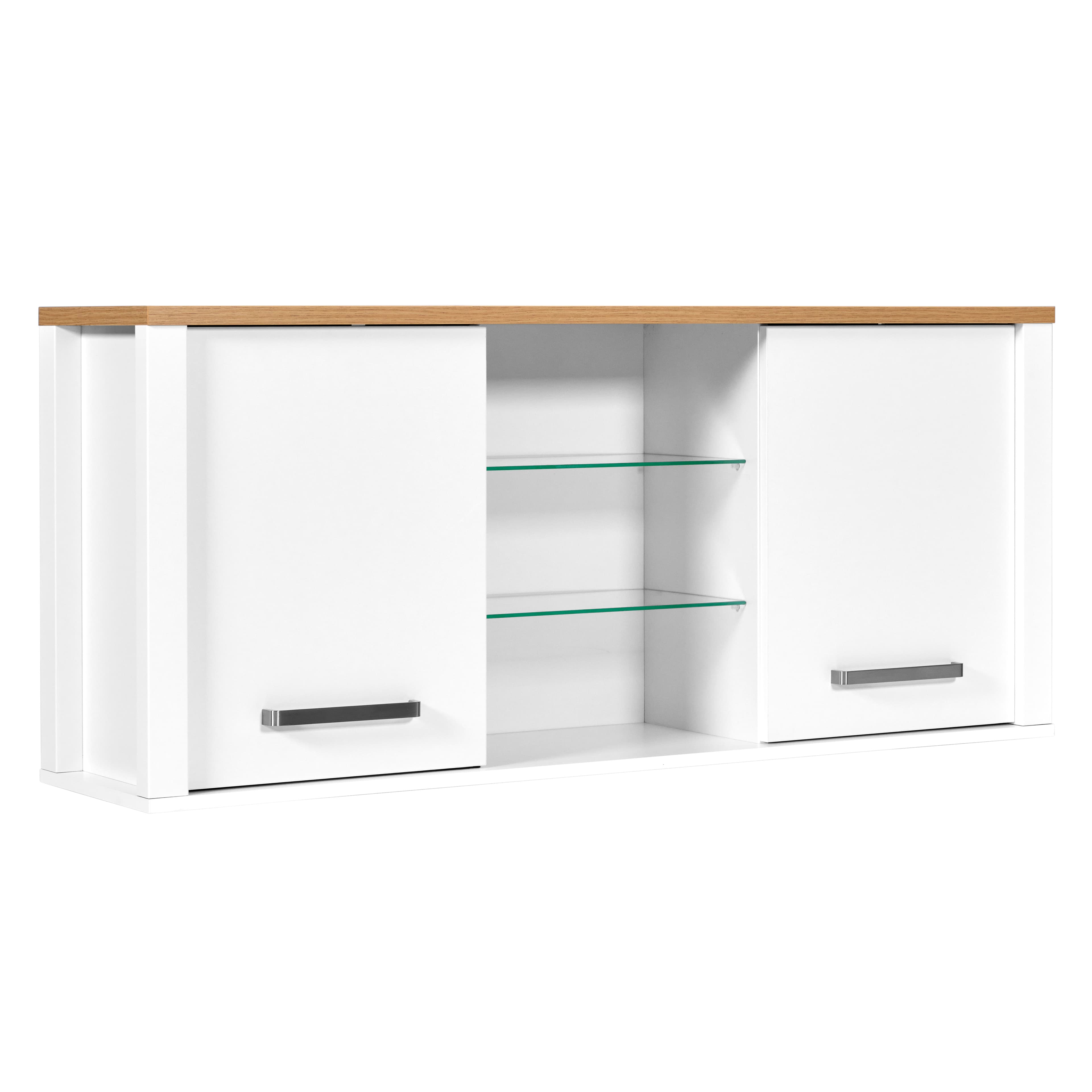 NORDIC LIVING COLLECTION Sicilia väggskåp i vit/hantverksmässig ekfinish med 2 dörrar och 4 hyllor, varav 2 i glas