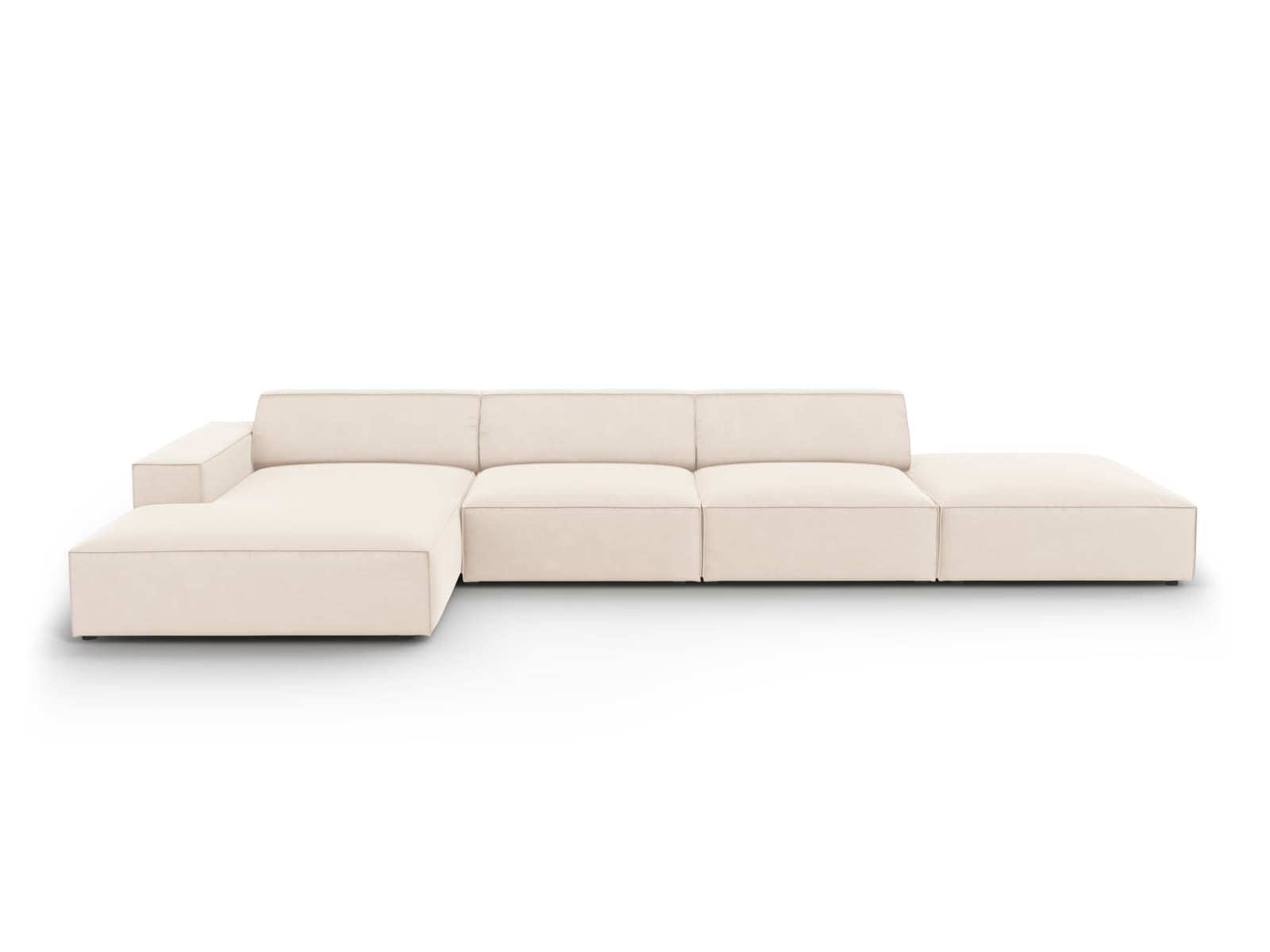 MICADONI Jodie hörnsoffa, vänster, 5 sittplatser - beige sammet och svart plast