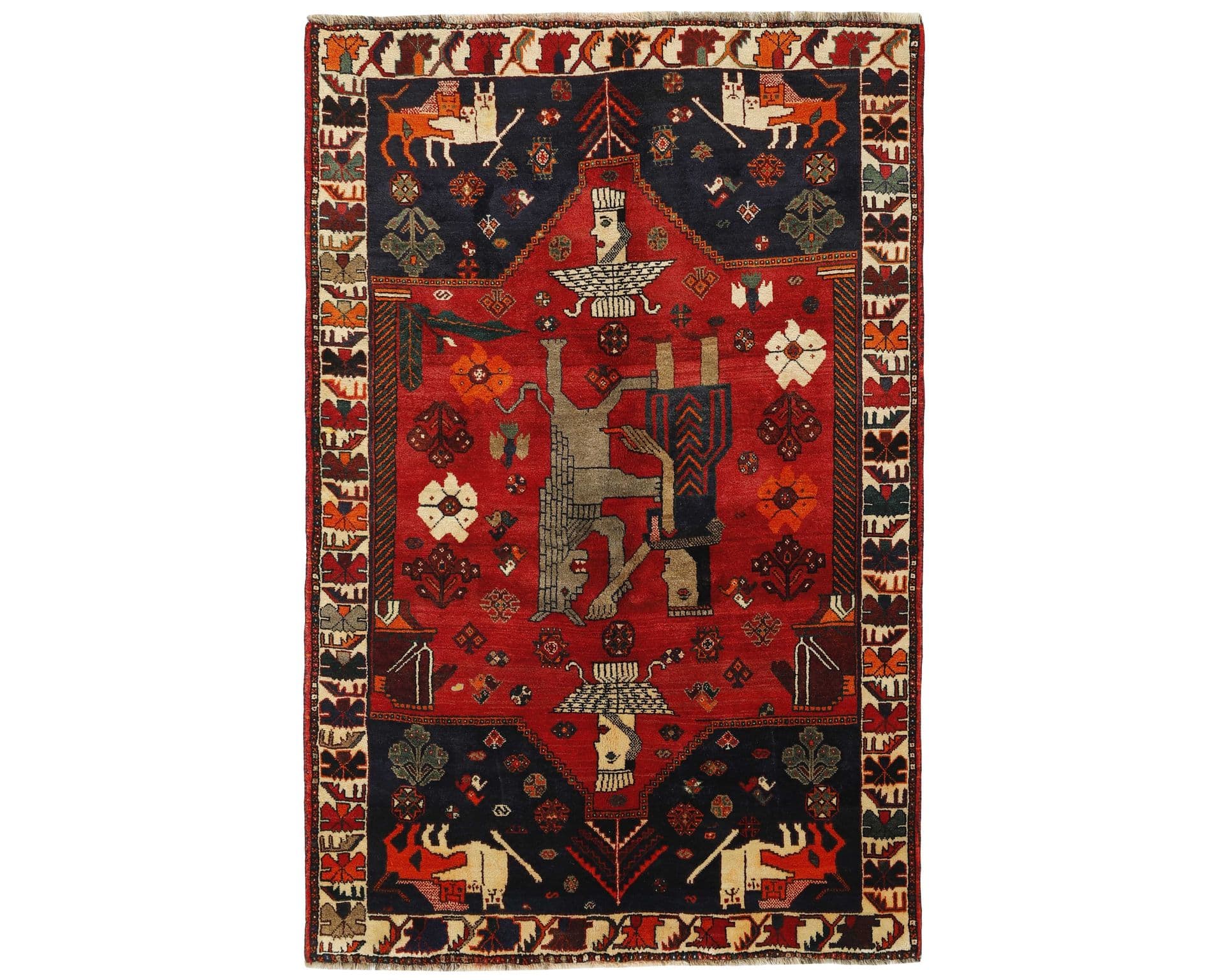 Old Figural Kashghai orientalisk matta 155 x 240 cm