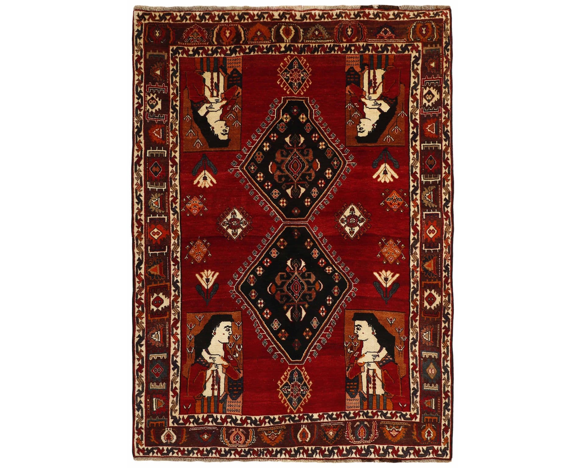 Old Figural Kashghai orientalisk matta 162 x 226 cm