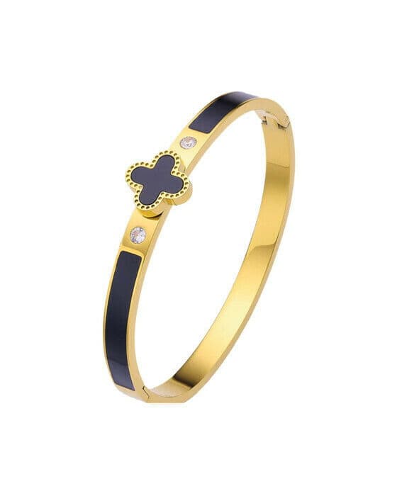 Bangle CZ klöver armband svart