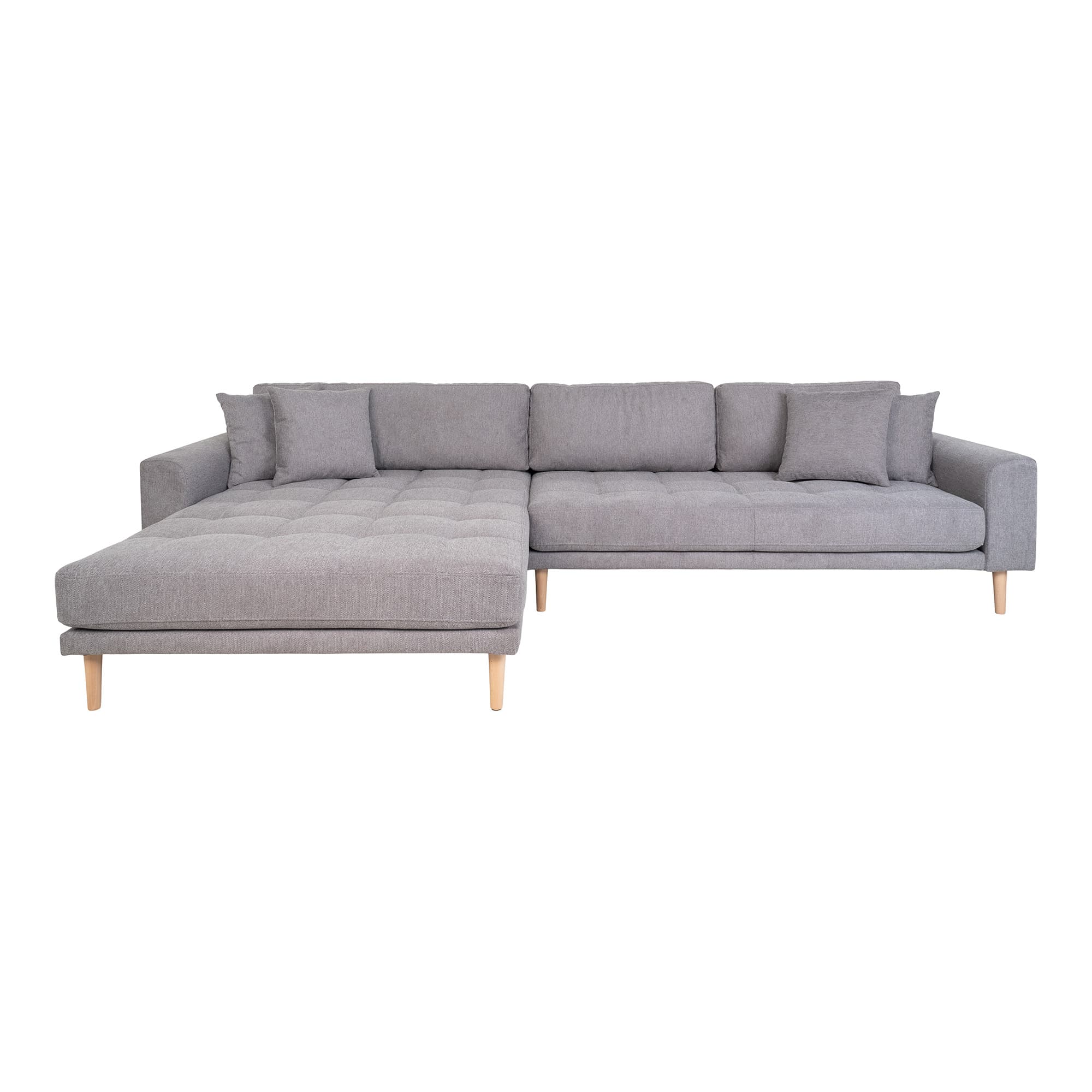 HOUSE NORDIC Lido loungesofa, venstre chaiselong, m. 4 kuddar - ljusgrå polyester och bok natur
