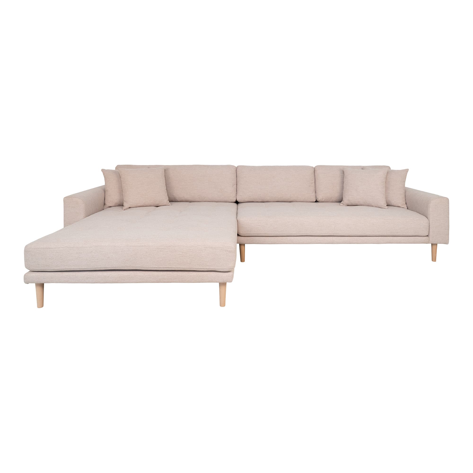 HOUSE NORDIC Lido loungesofa, venstre chaiselong, m. 4 kuddar - äkta polyester och naturbok