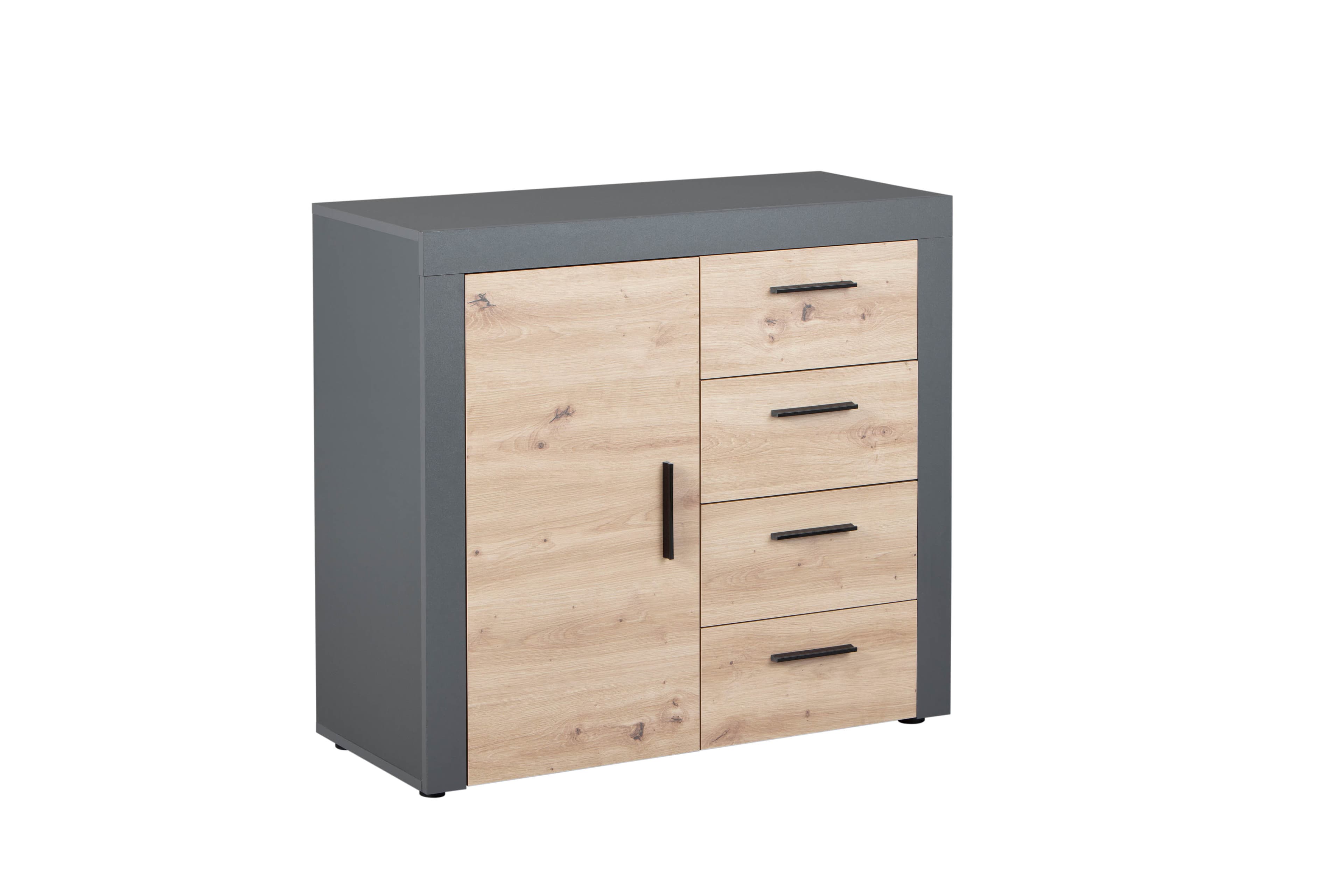 NORDIC LIVING COLLECTION CORBETO byrå, 1 dörr, 4 lådor, Artisan / antracit