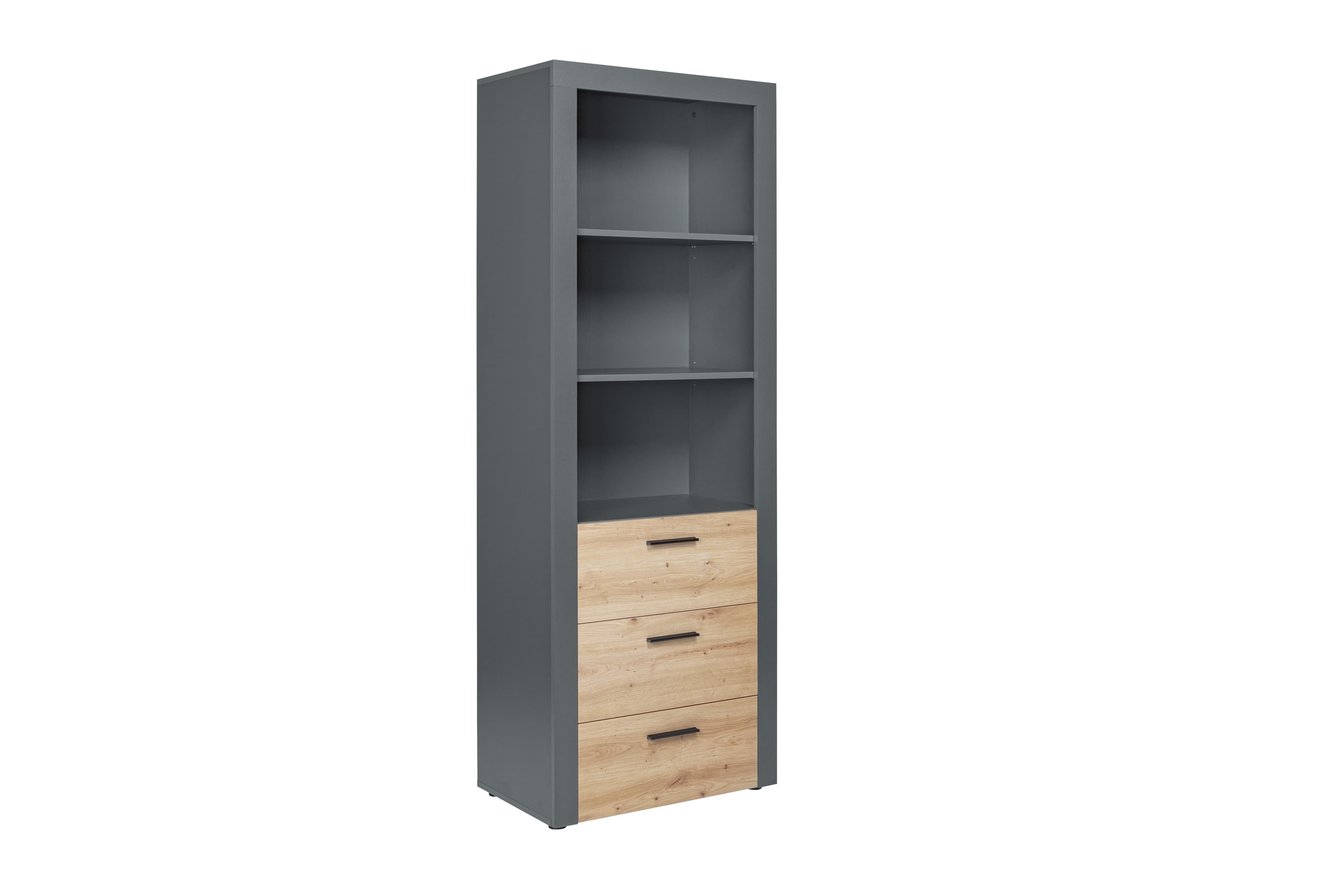 NORDIC LIVING COLLECTION Corbeto Artisan fristående hylla / antracit med 3 fack och 3 lådor