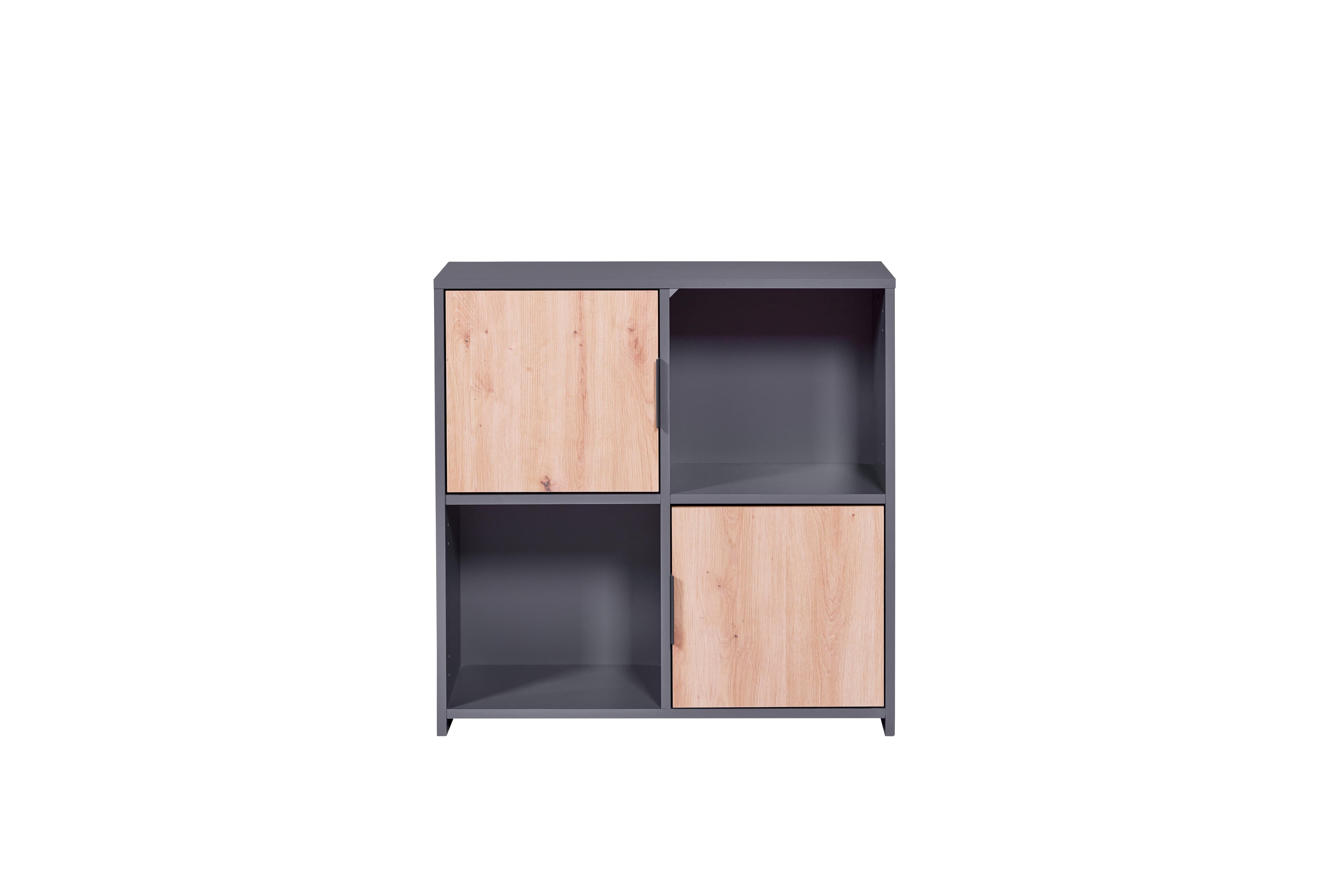 NORDIC LIVING COLLECTION Pepeto fristående bokhylla med 2 dörrar och 2 fack, handgjord ek/antracit