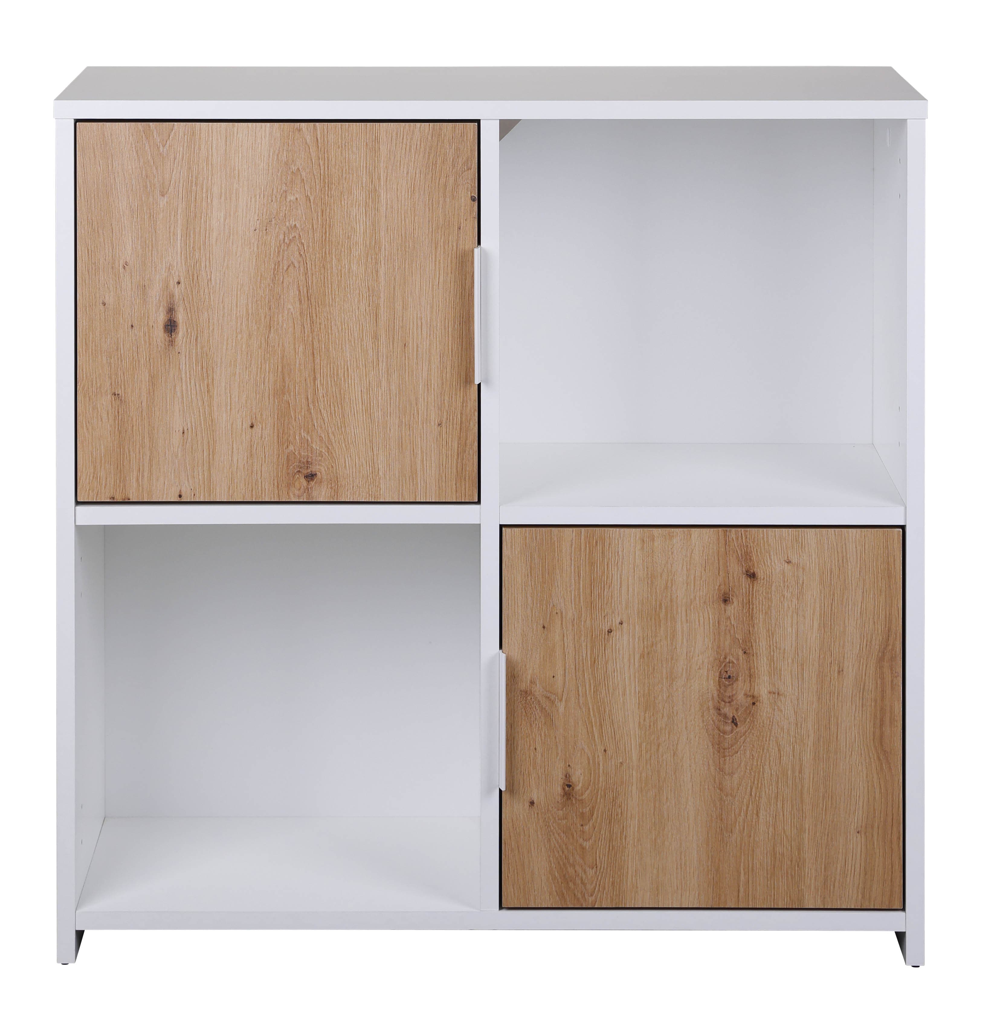 NORDIC LIVING COLLECTION Pepeto 2T fristående hylla i handgjord ek/vit med 2 fack och 2 dörrar