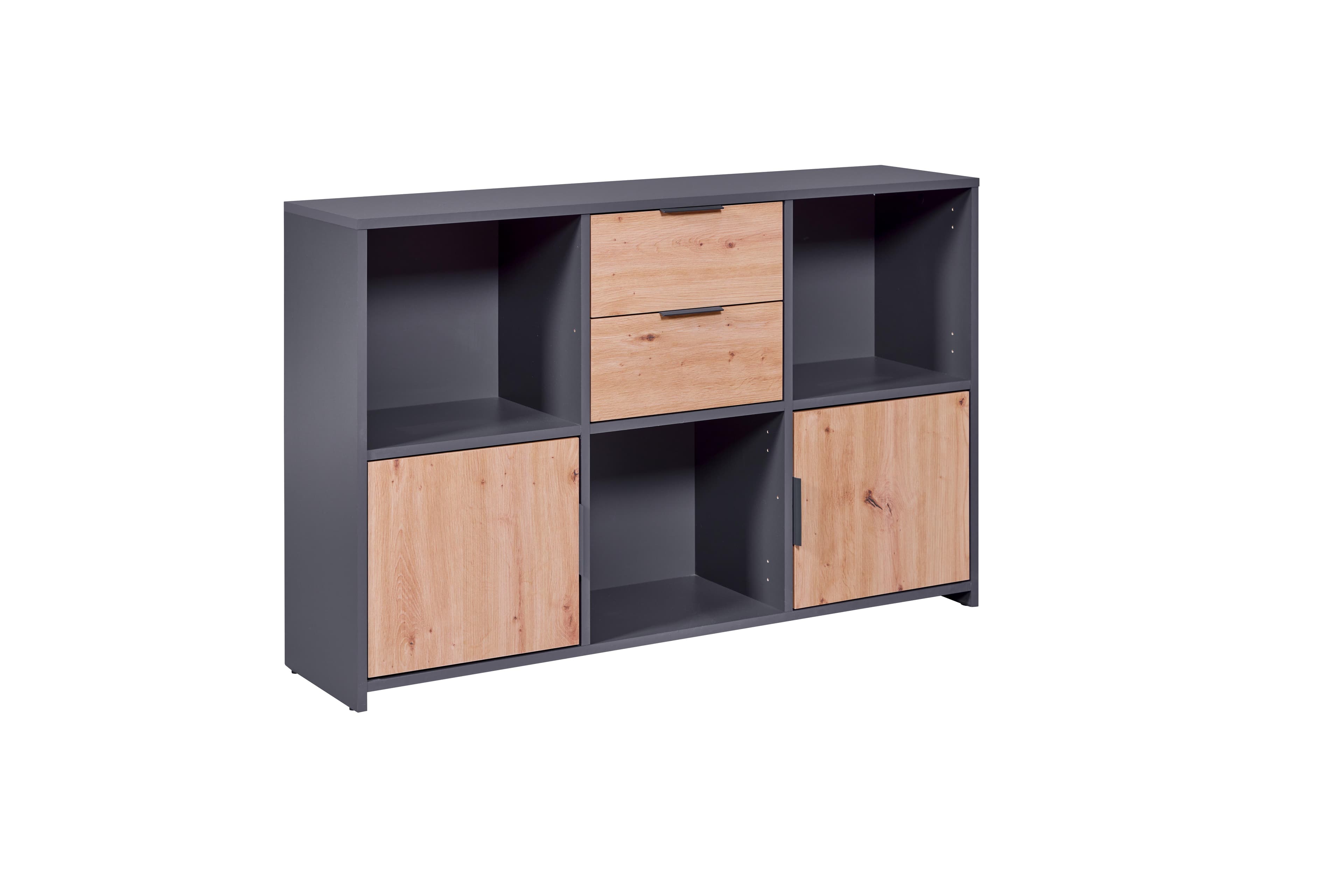 NORDIC LIVING COLLECTION Pepeto byrå med 2 dörrar, 2 lådor och 3 fack, handgjord ek/antracit