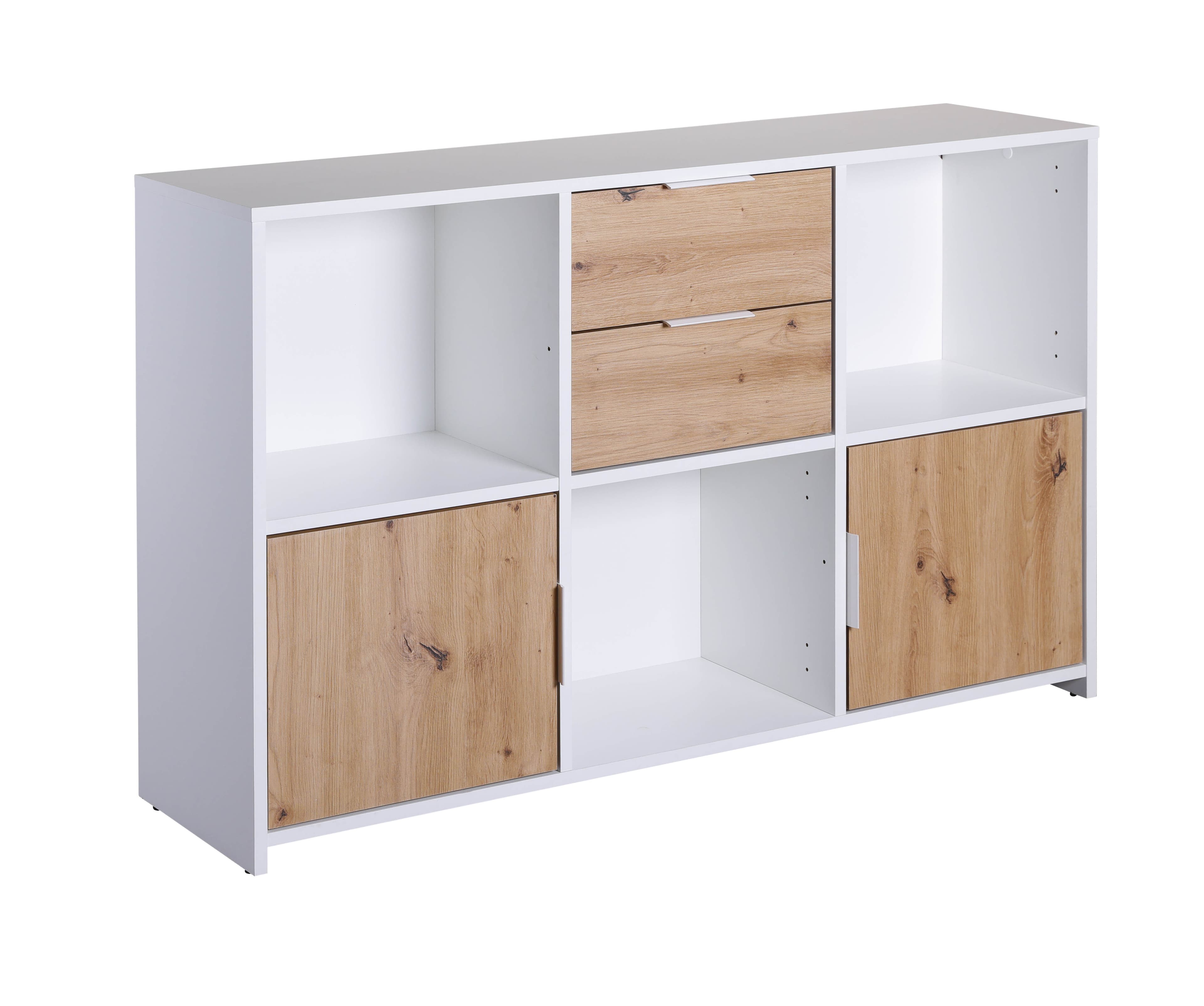 NORDIC LIVING COLLECTION Pepeto 2T2S byrå i handgjord ek/vit med 3 fack och 3 dörrar