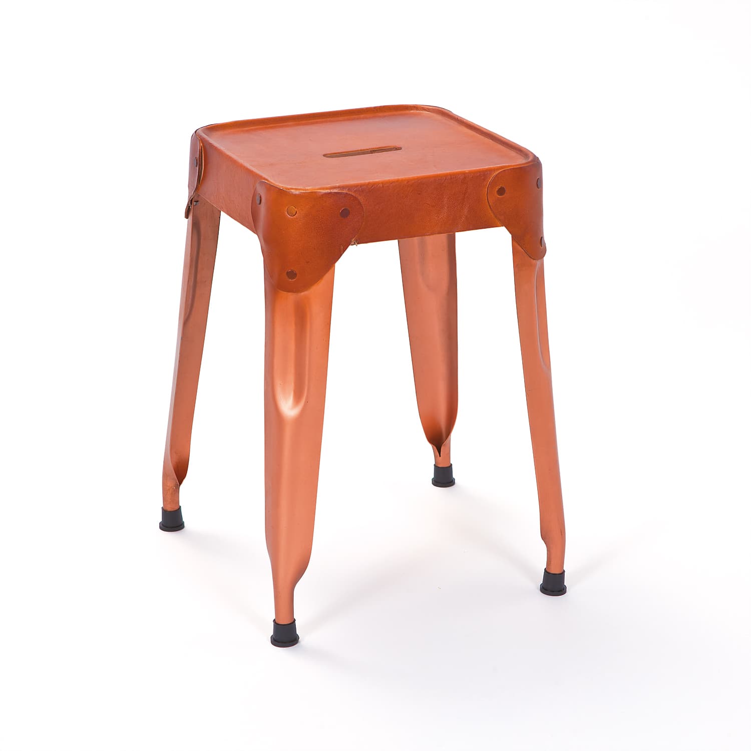 NORDIC LIVING COLLECTION Reema Metallpall, kopparfinish/lädersits, set om 4