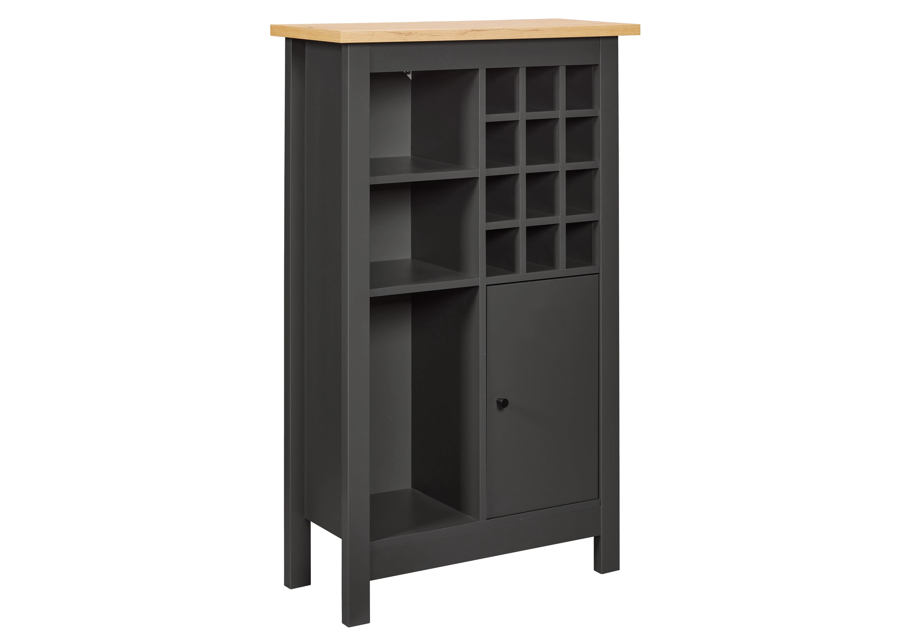 NORDIC LIVING COLLECTION Julina vinskåp i grått med 1 dörr, 3 stora fack och 12 små fack, perfekt för vinälskare