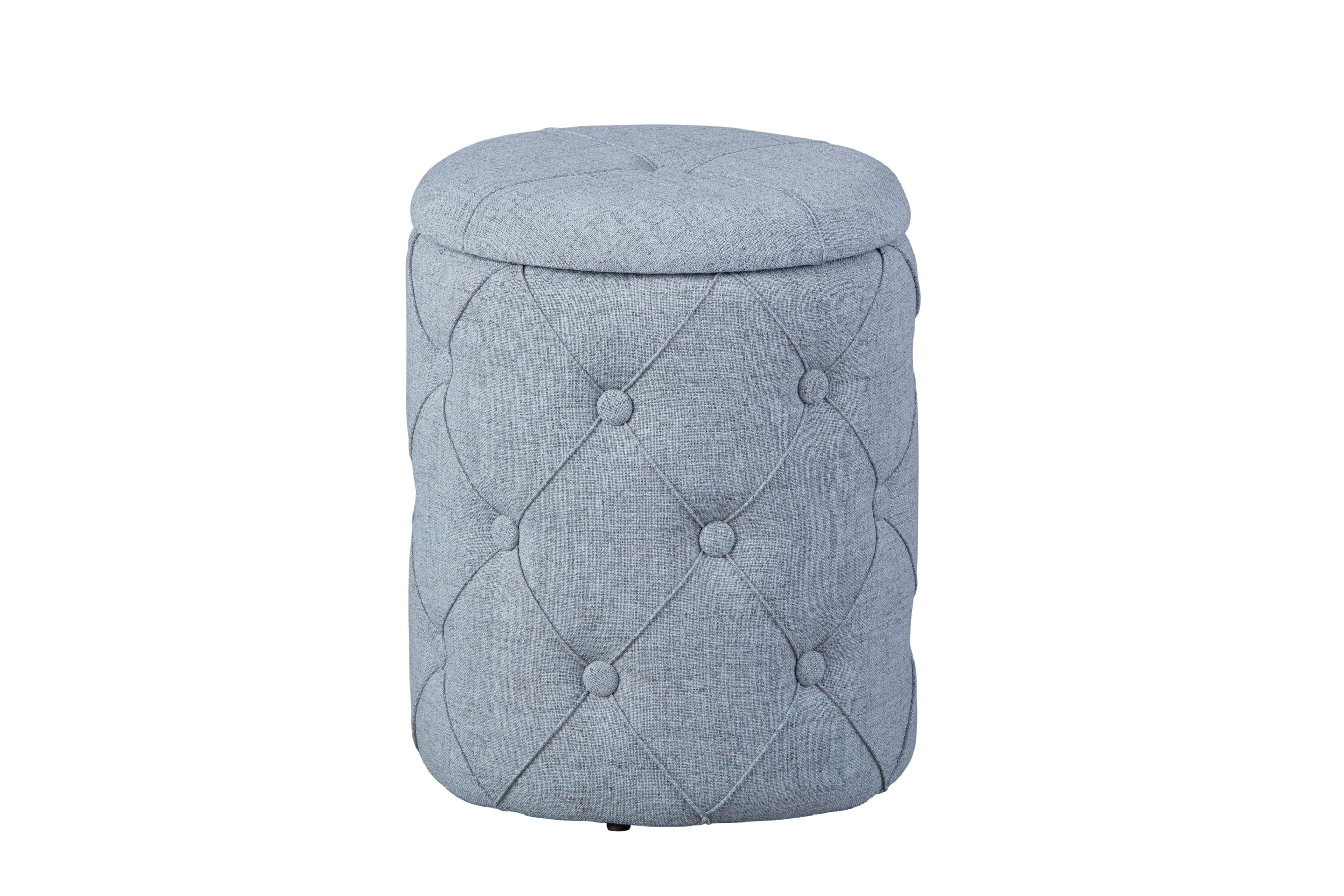NORDIC LIVING COLLECTION Yapak pall i grått textil med avtagbart lock och 22 knappar