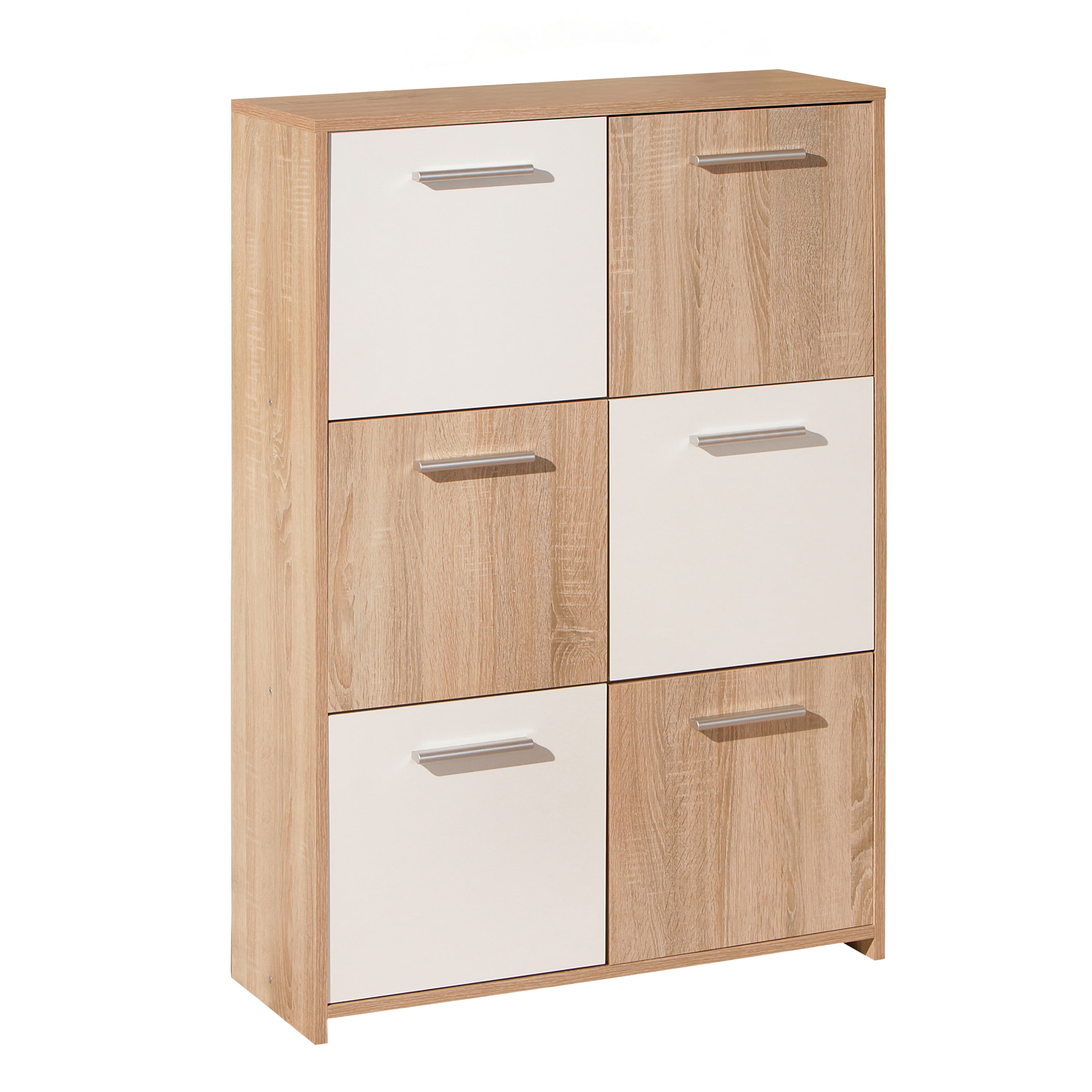 NORDIC LIVING COLLECTION Egadi byrå med silverhandtag och 6 dörrar med robusta metallgångjärn, Sonoma ekfinish