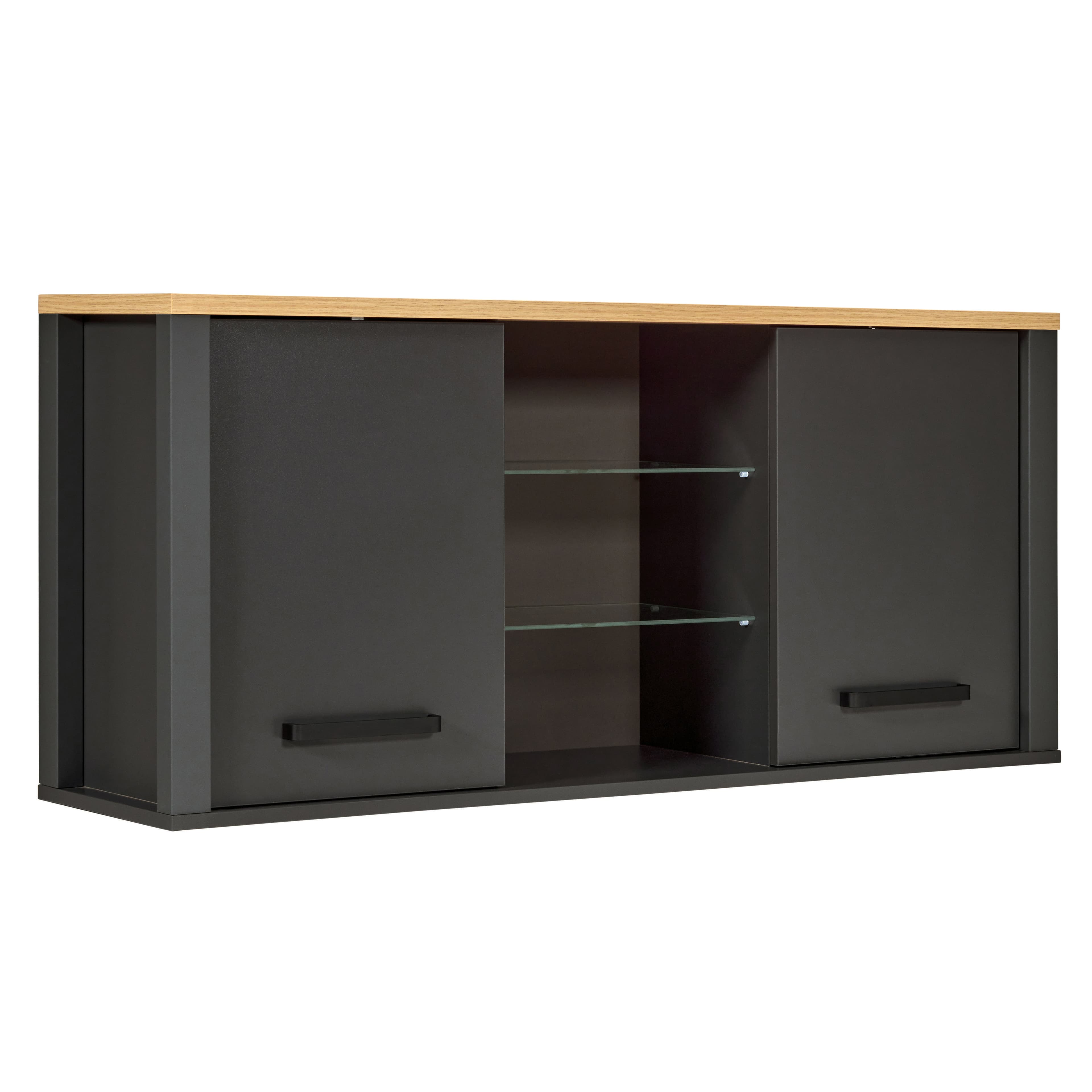 NORDIC LIVING COLLECTION Veneto väggskåp i antracit/hantverksmässig ekfinish med 2 dörrar och 4 hyllplan, varav 2 i glas