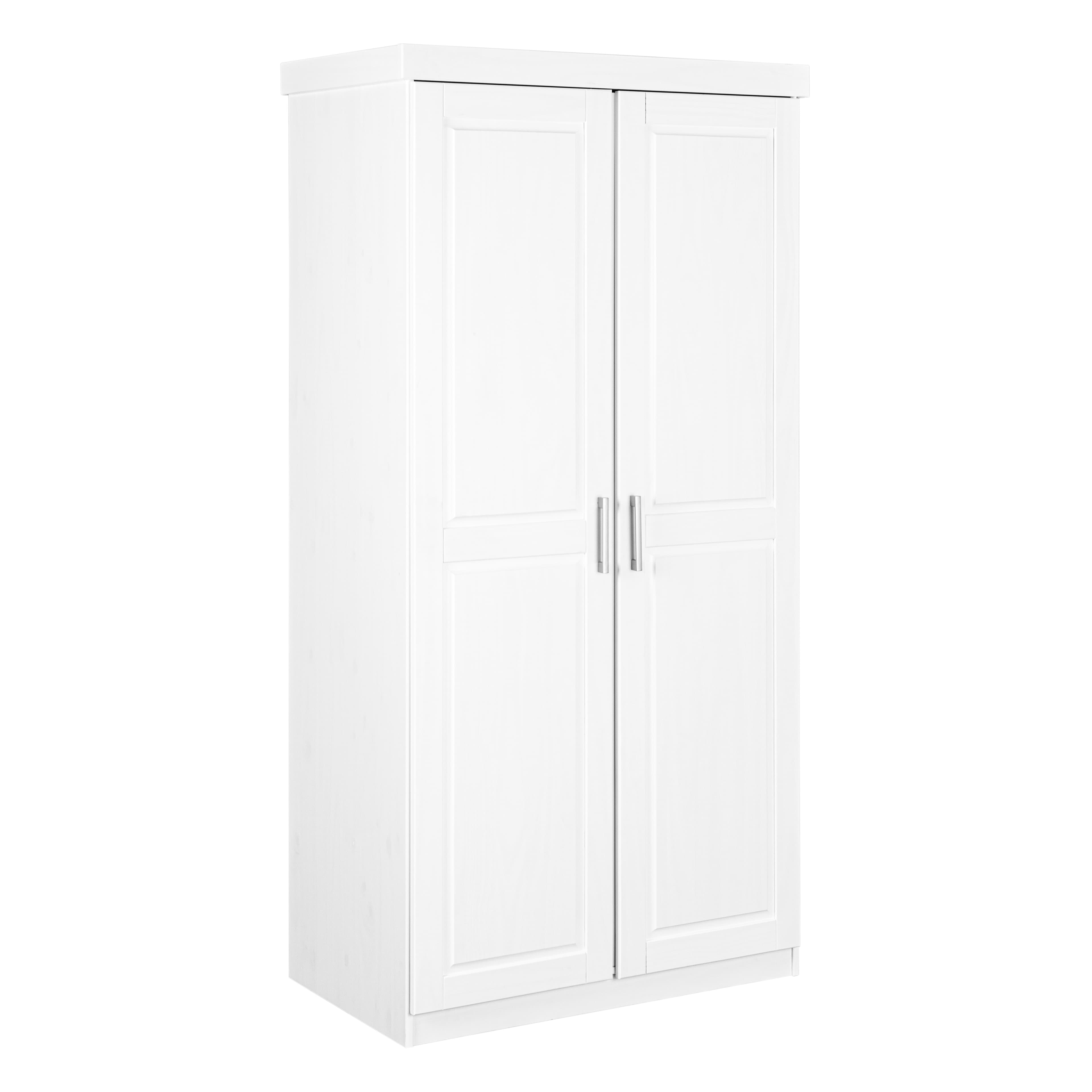 NORDIC LIVING COLLECTION Hakon vit furuskåp med 2 dörrar och kassettdörrar, bestående av 1 stort fack med klädstång, 1 hatthylla och PVC-handtag