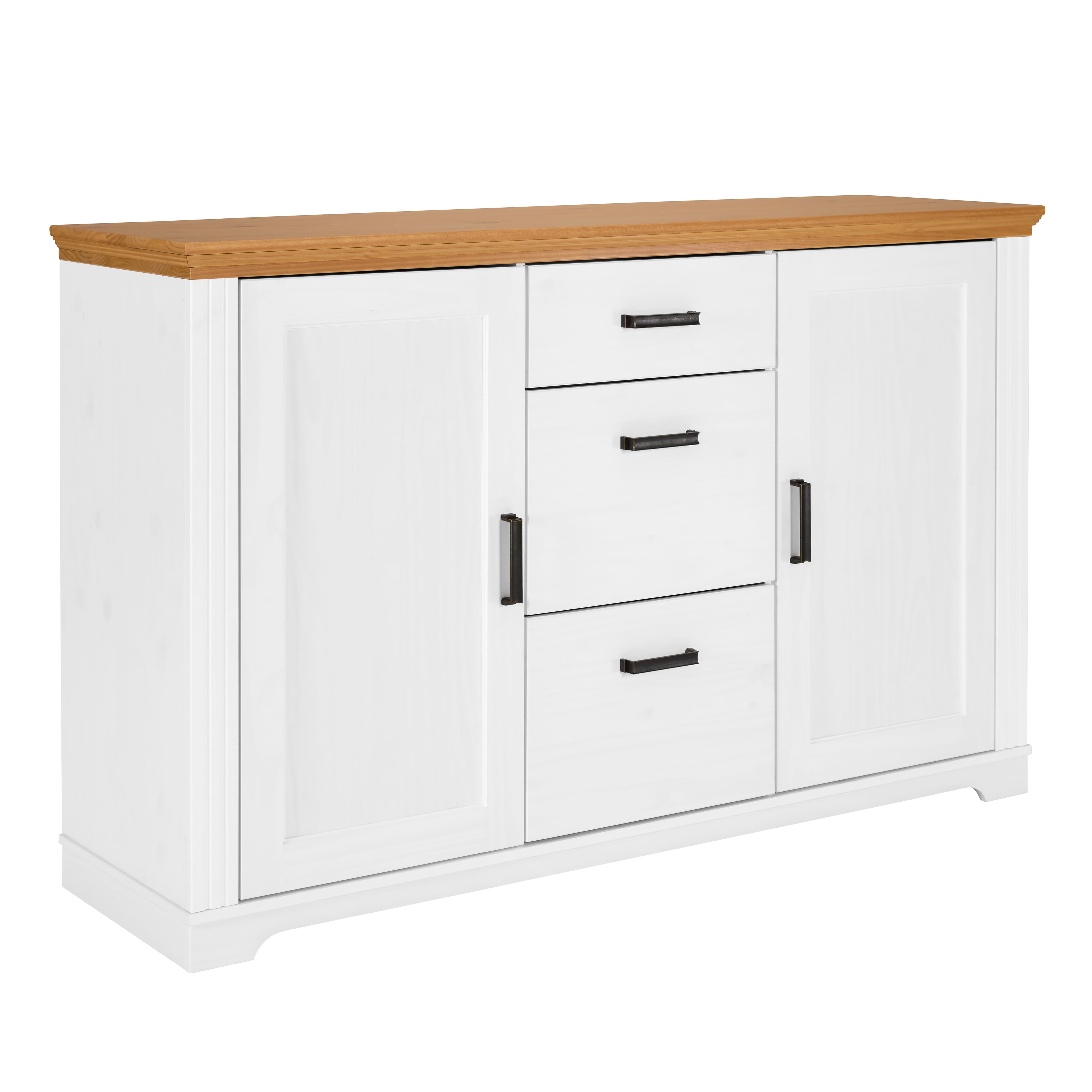 NORDIC LIVING COLLECTION Maluno byrå med 2 dörrar och 3 lådor i massivt trä, vitlackerad