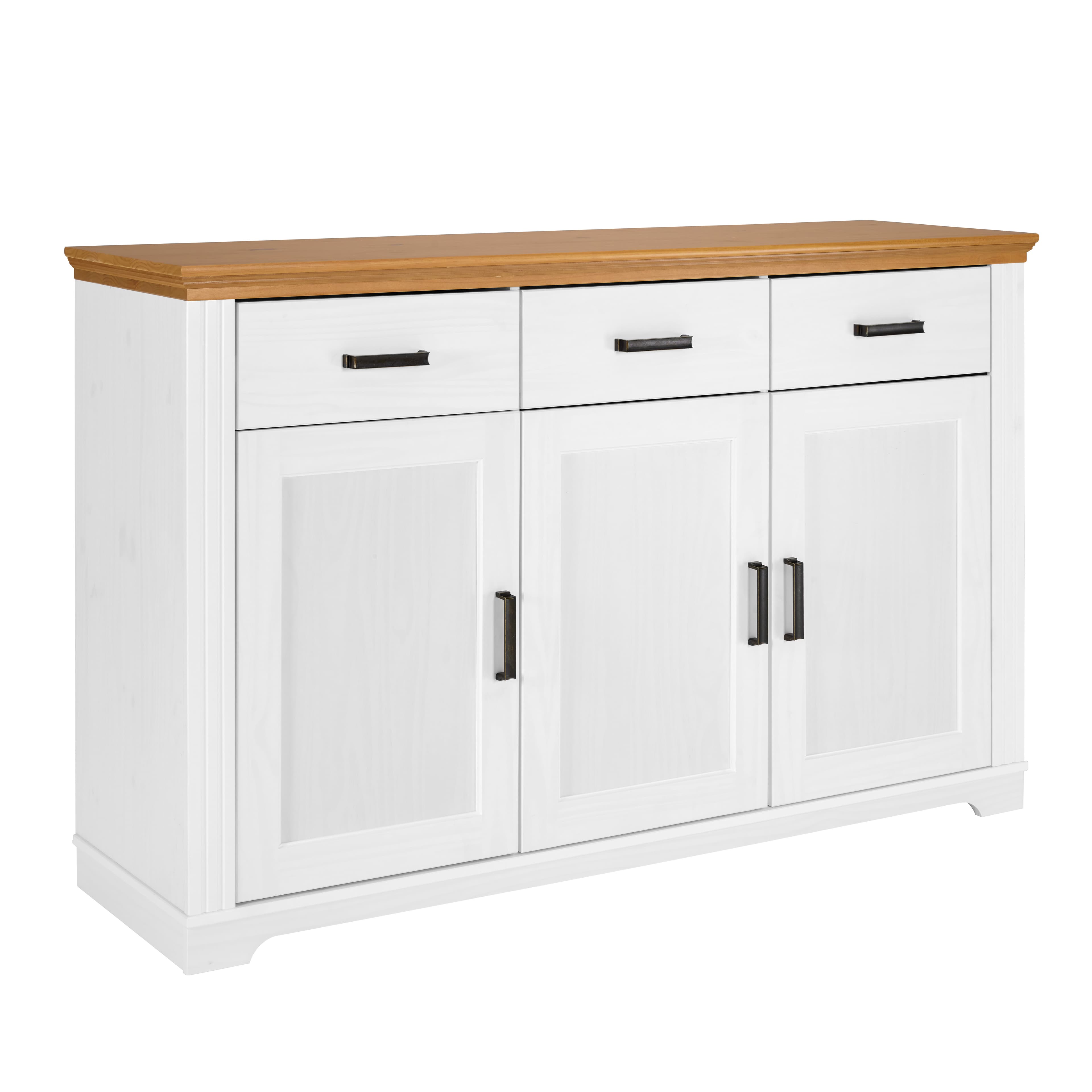 NORDIC LIVING COLLECTION Maluno byrå med 3 dörrar och 3 lådor i massivt trä, vitlackerad