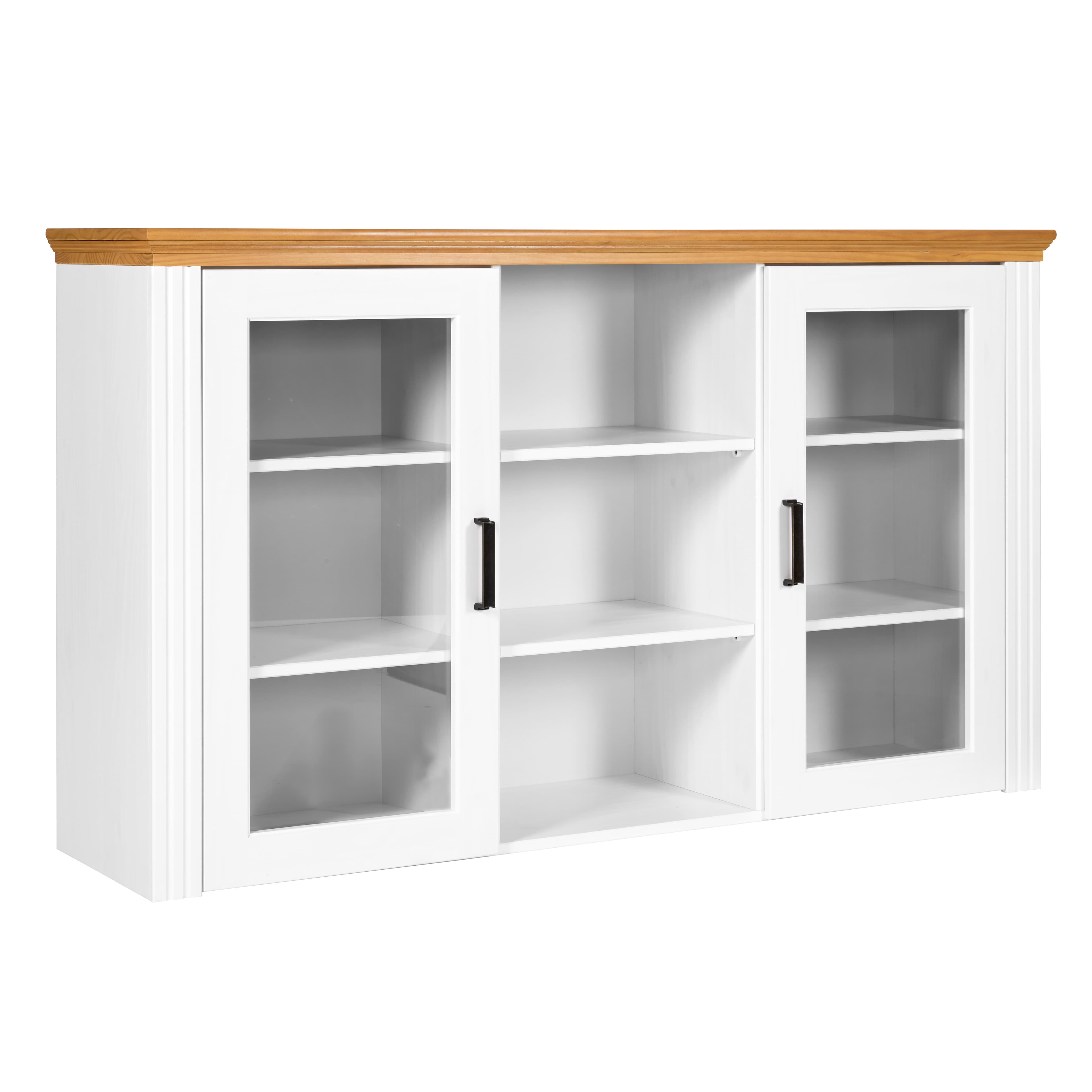 NORDIC LIVING COLLECTION Maluno vitrinskåp med 2 dörrar och hyllor i massivt trä, vitlackerat