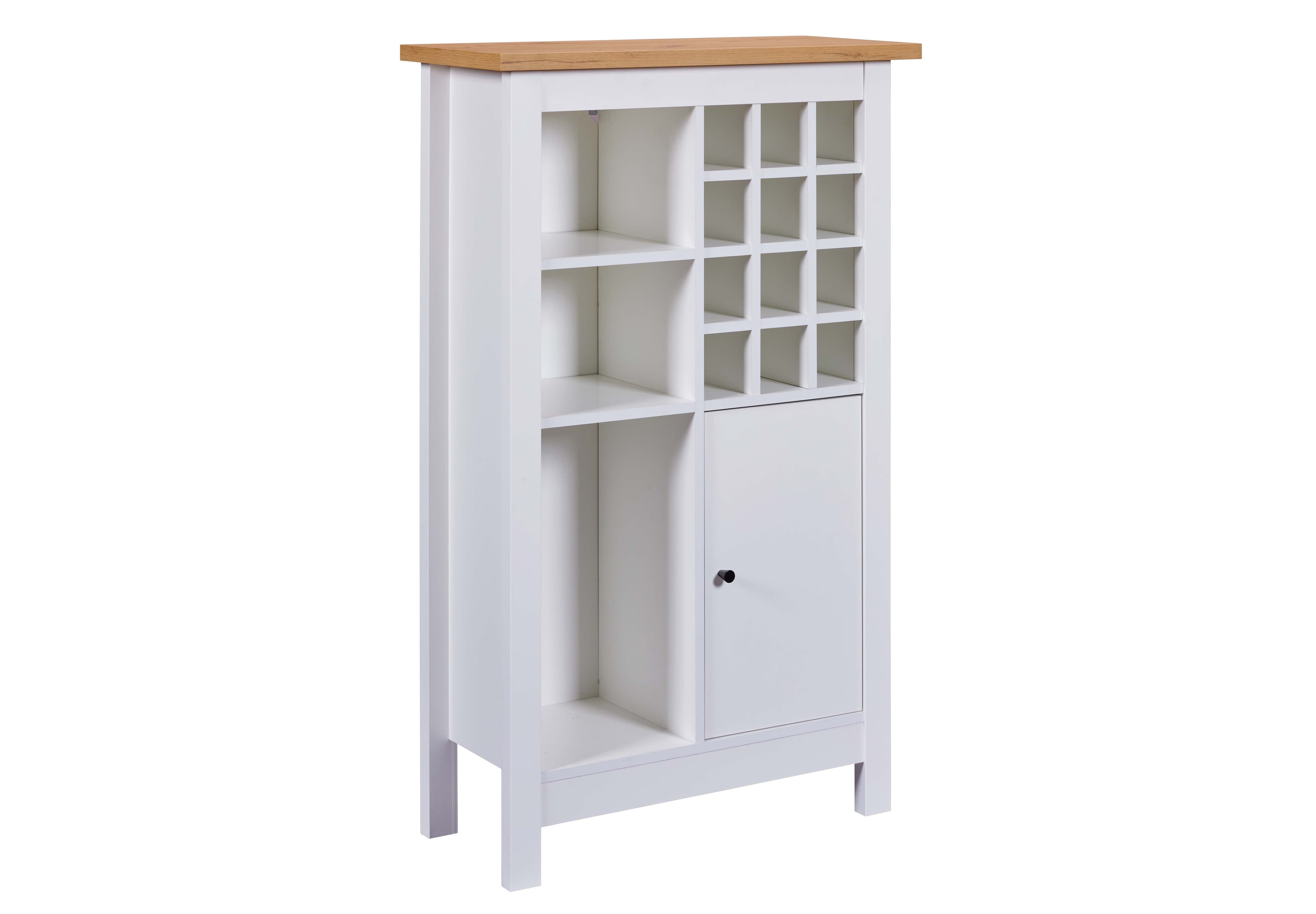 NORDIC LIVING COLLECTION Julina vinskåp i vitt med 1 dörr, 3 stora fack och 12 små fack, perfekt för vinälskare