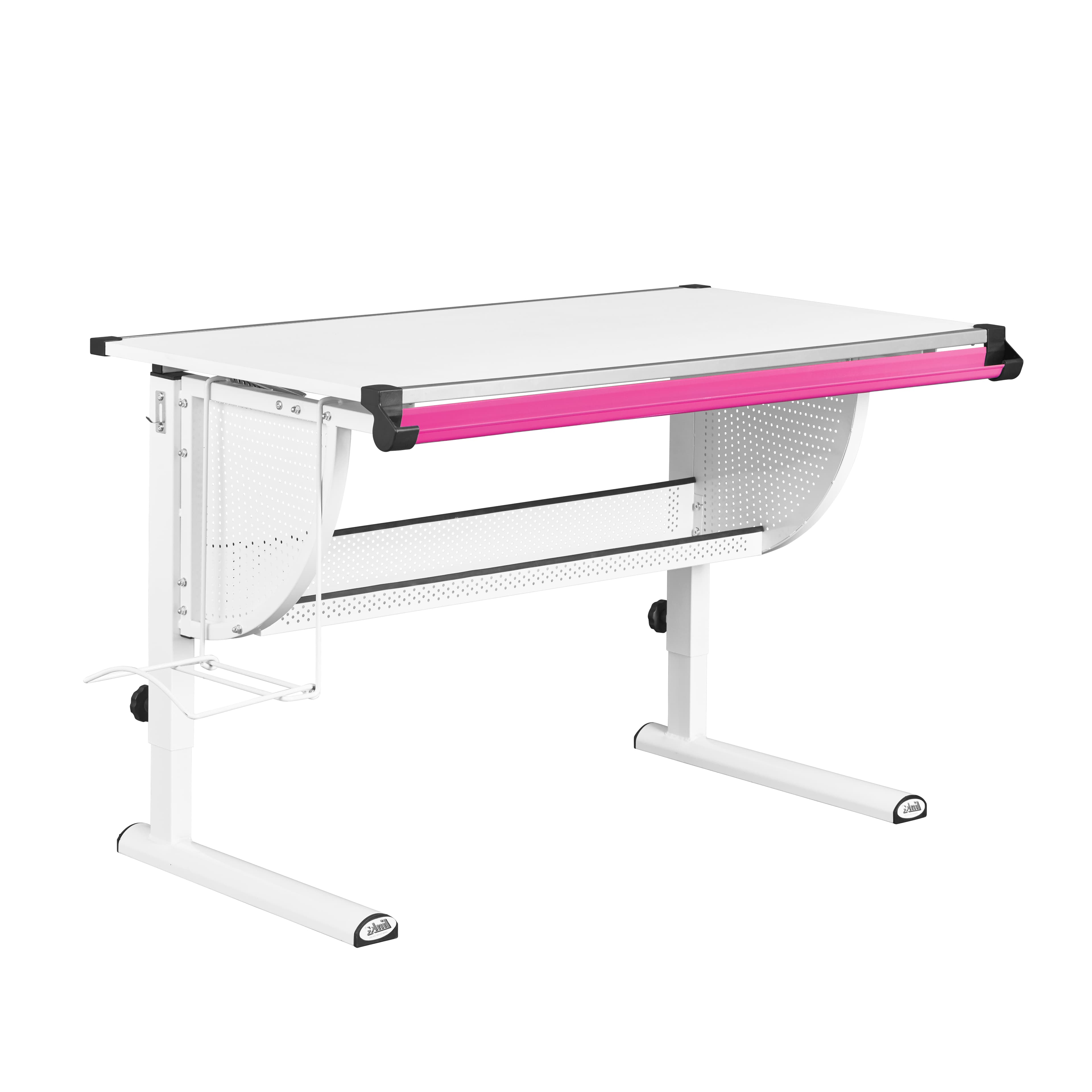 NORDIC LIVING COLLECTION Matts 3-i-1-skrivbord, vitt/grönt/rosa, TüV-certifierat, höjdjusterbart med tippbart hyllplan och skolväskshylla