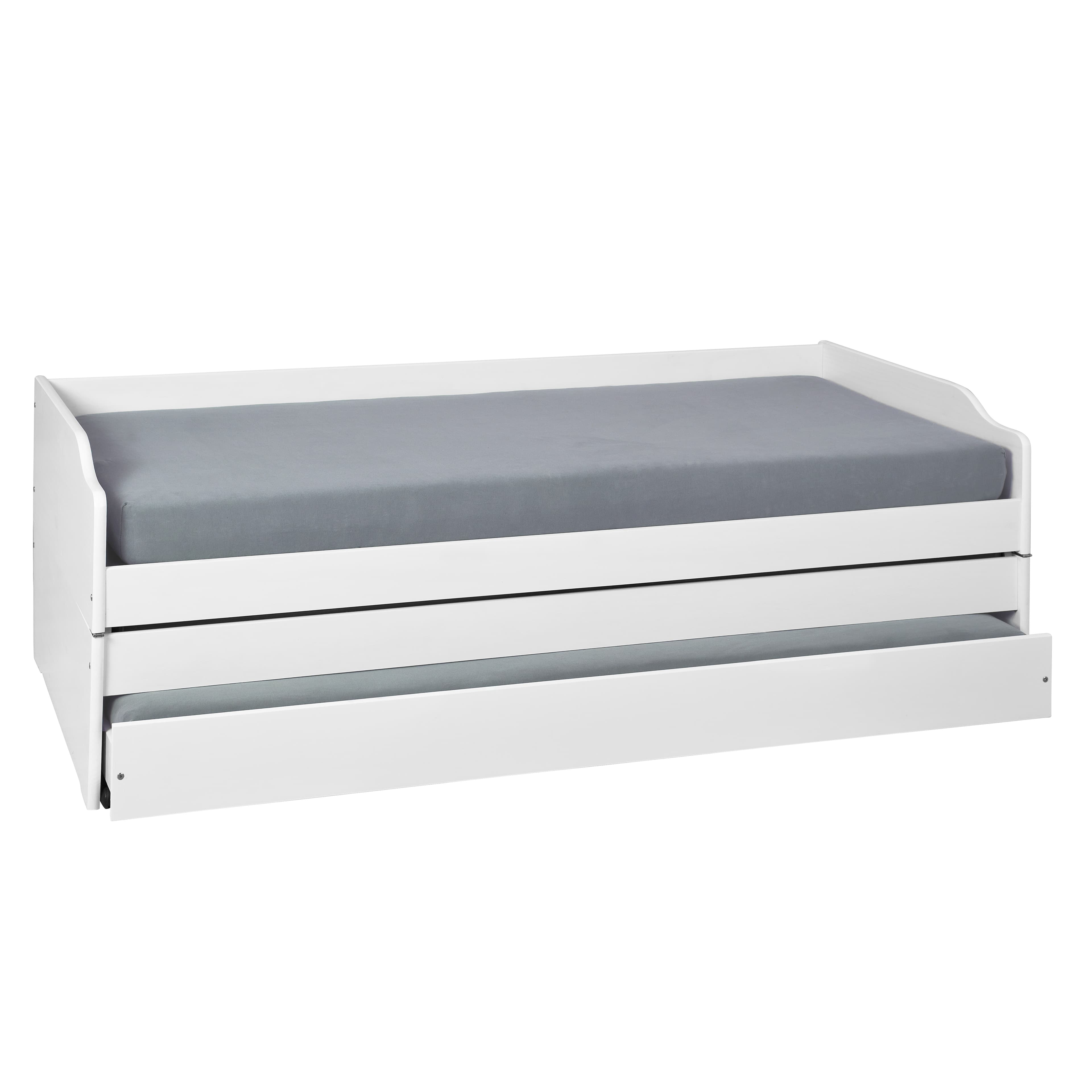 NORDIC LIVING COLLECTION 3-i-1 funktionell soffa Lotar 90x200 tillverkad av massivt trä, lackerad vit, med 3 liggytor inklusive ribbotten