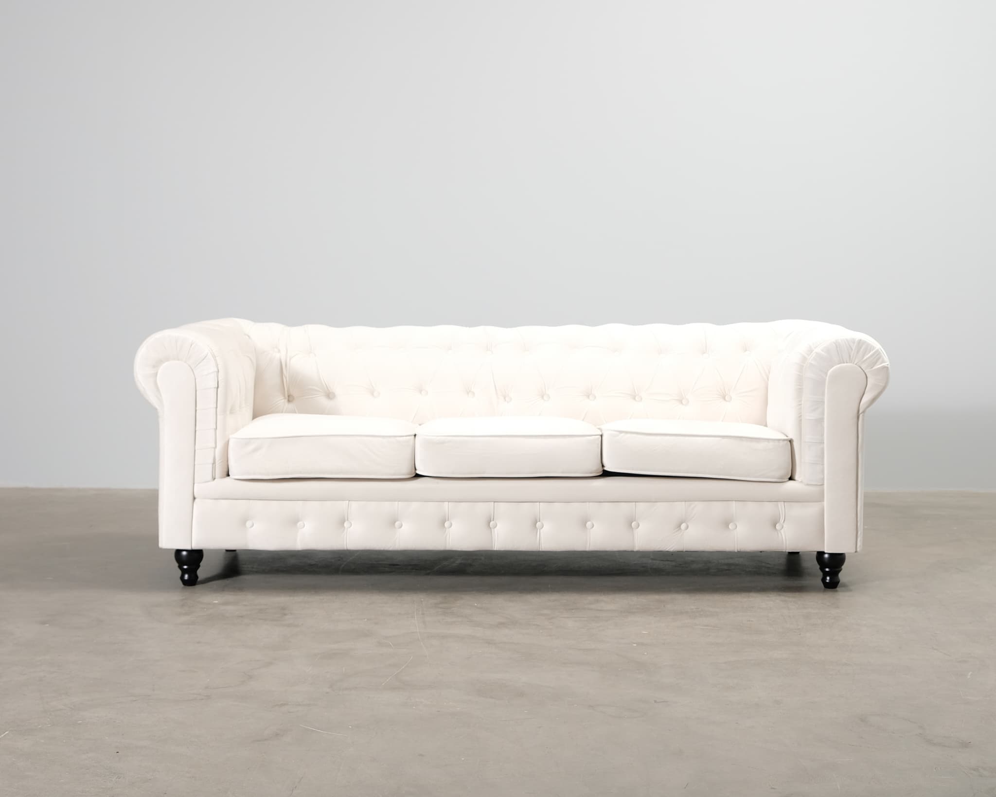 Chesterfield Lyx 3-sits sammetssoffa ljusbeige